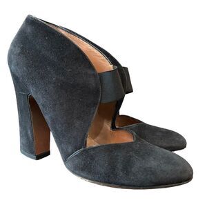 Alaia Paris D'Orsay Suede Pumps Size EU 37 US 6.5 Black Leather Chunk Heels‎